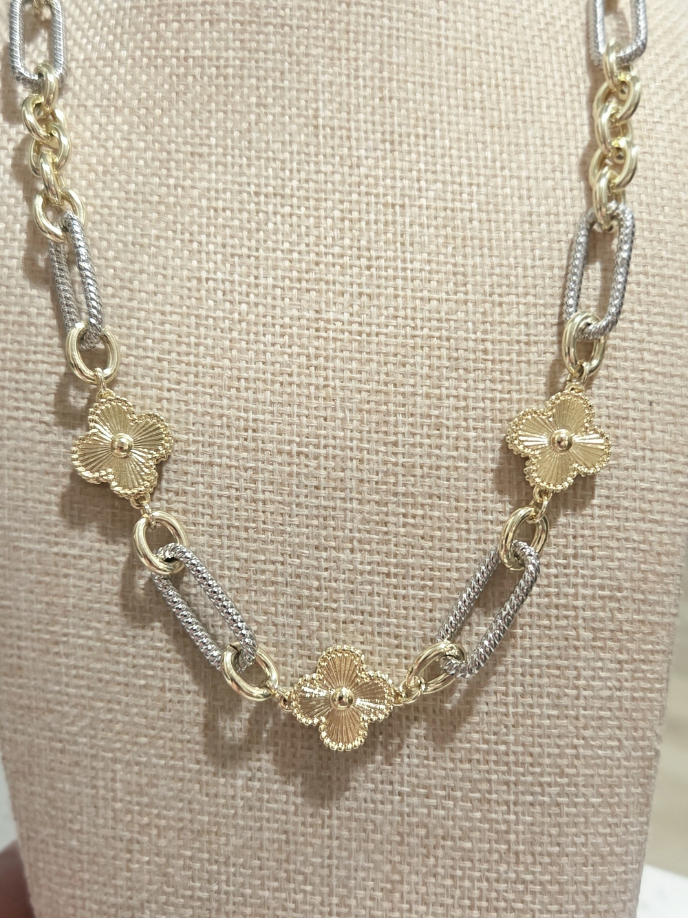 Two-Tone Gold and Silver Floral Link Necklace - Picture 4 of 5